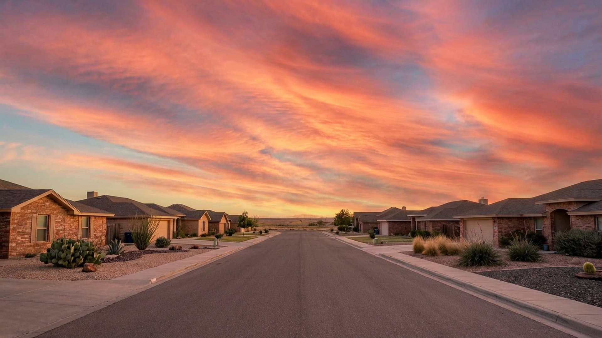 Midland, Texas residential neighborhood at sunset
